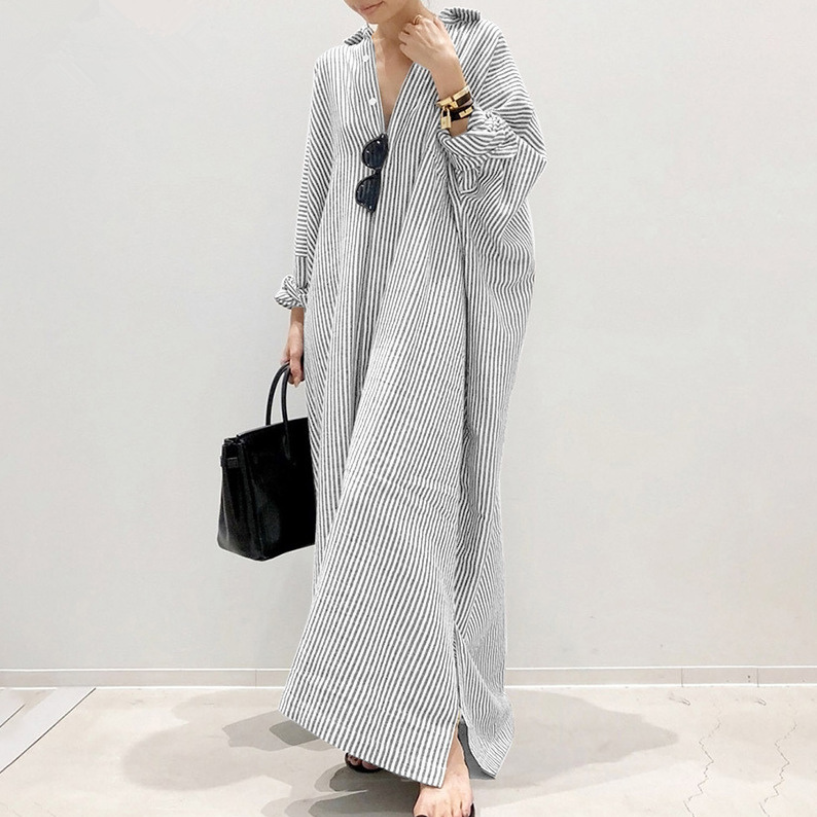 LINNAEA™ - Robe Maxi Rayée Quotidienne