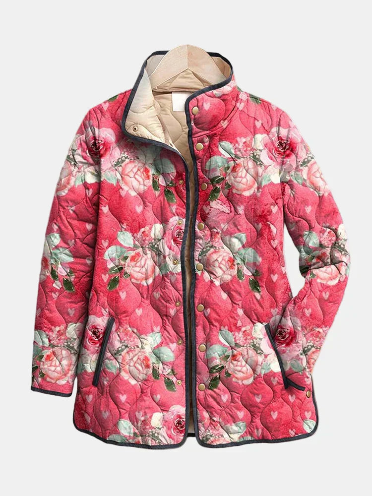Freya | Charmante Veste Matelassée Imprimée de Fleurs Roses