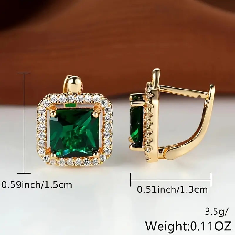 Boucles d'oreilles en zirconia carré doré vert | Or