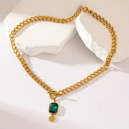 Collier Pendentif Émeraude Chaîne Chunky | Or