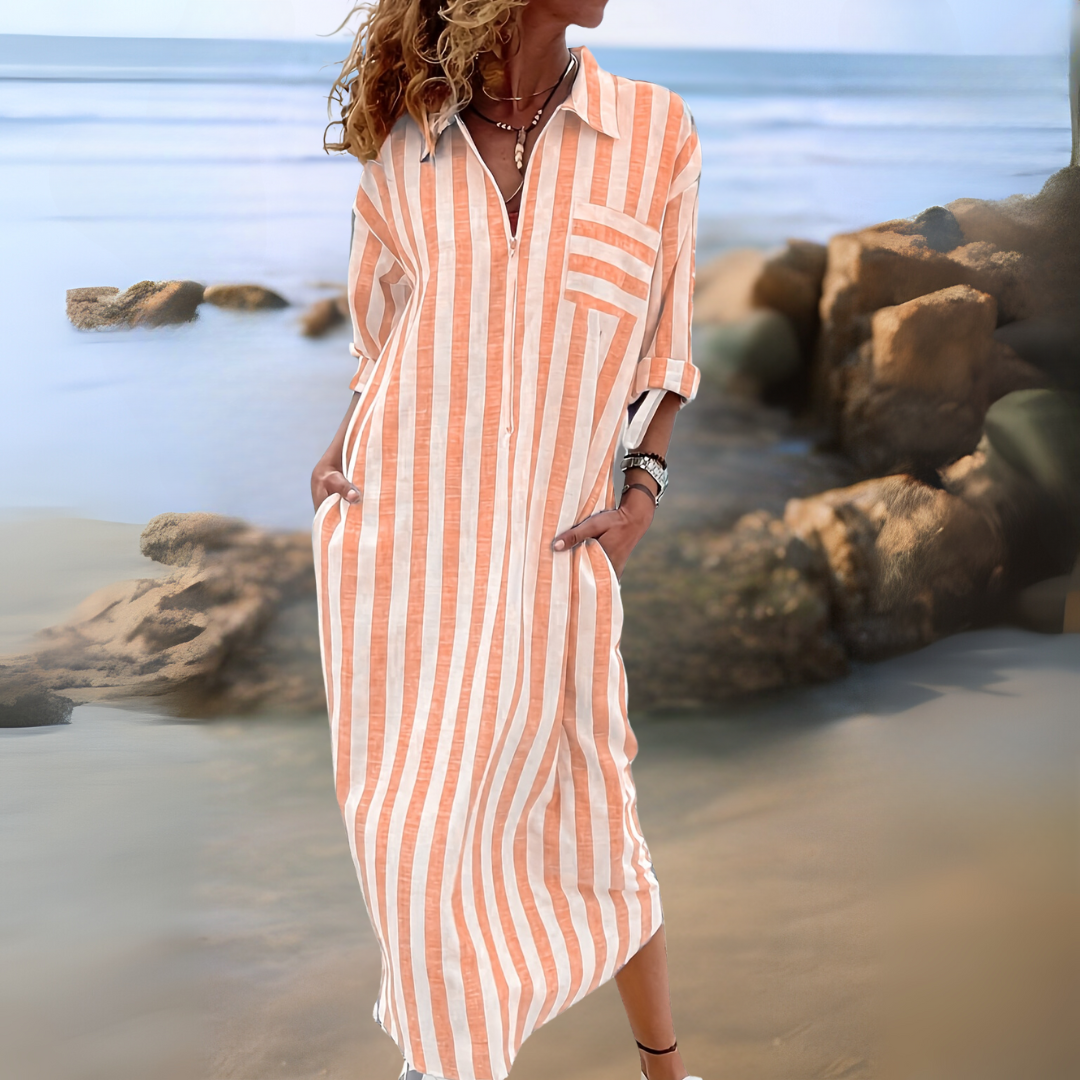 Gaëlle – Robe élégante à rayures et col en v