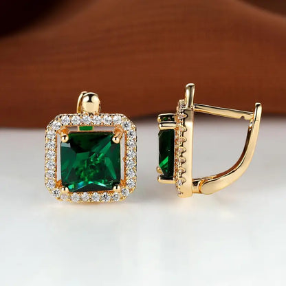 Boucles d'oreilles en zirconia carré doré vert | Or