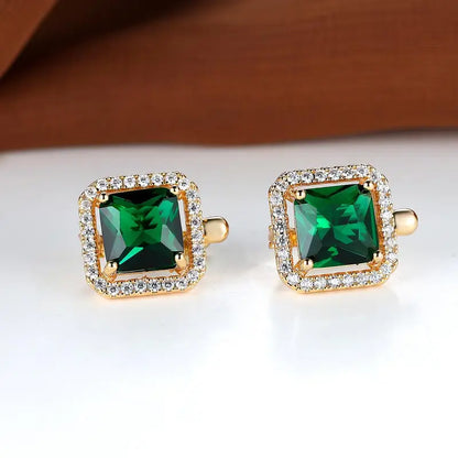 Boucles d'oreilles en zirconia carré doré vert | Or