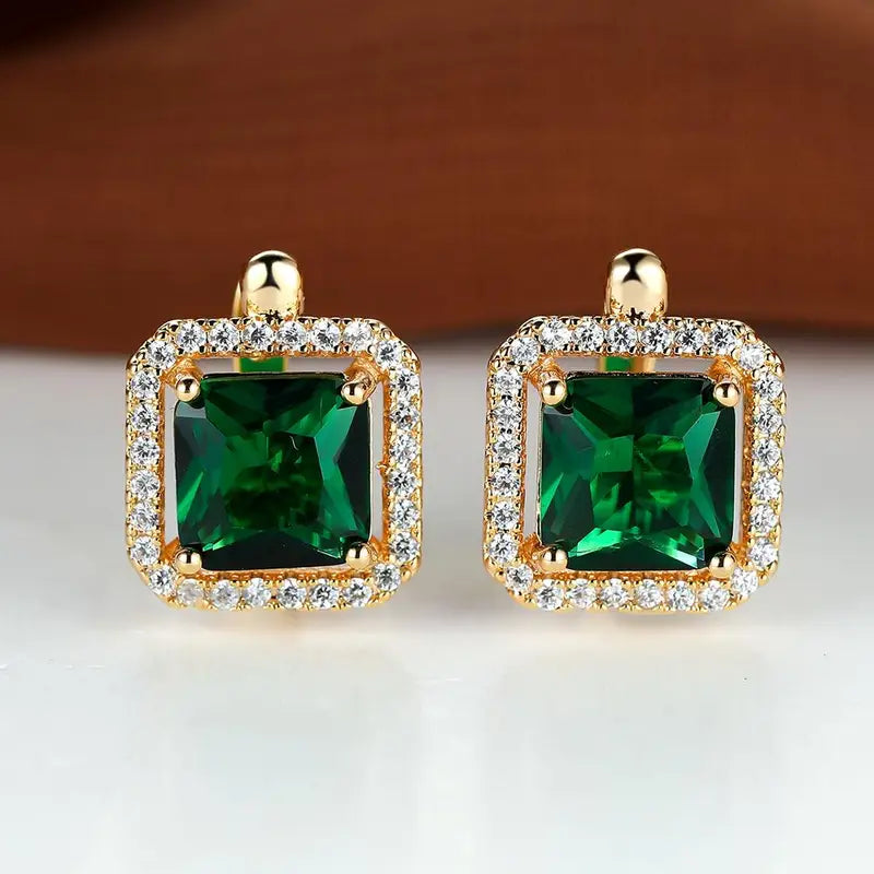 Boucles d'oreilles en zirconia carré doré vert | Or