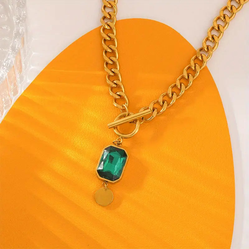 Collier Pendentif Émeraude Chaîne Chunky | Or