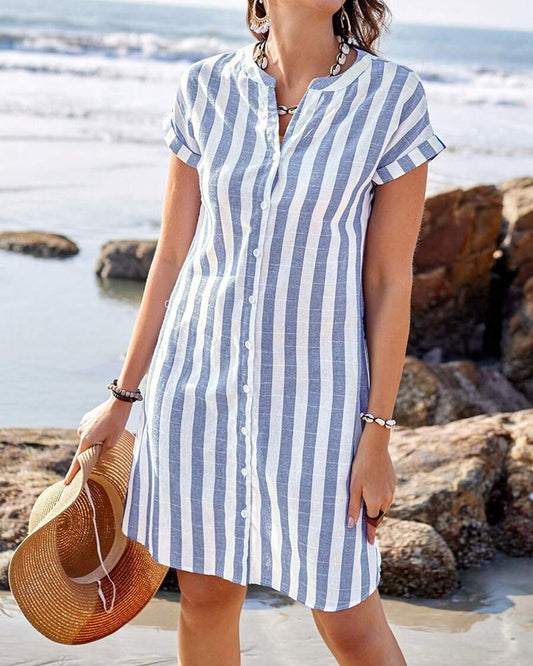 JULISSA™ – Robe Midi Boutonnée Rayée Élégante