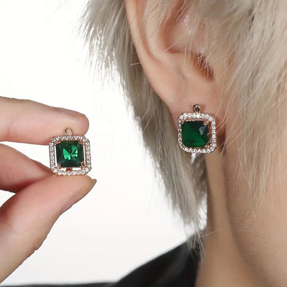 Boucles d'oreilles en zirconia carré doré vert | Or