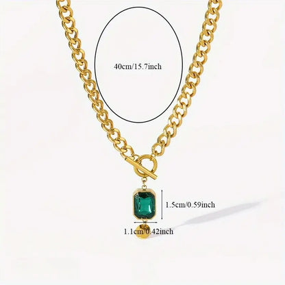 Collier Pendentif Émeraude Chaîne Chunky | Or