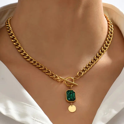 Collier Pendentif Émeraude Chaîne Chunky | Or