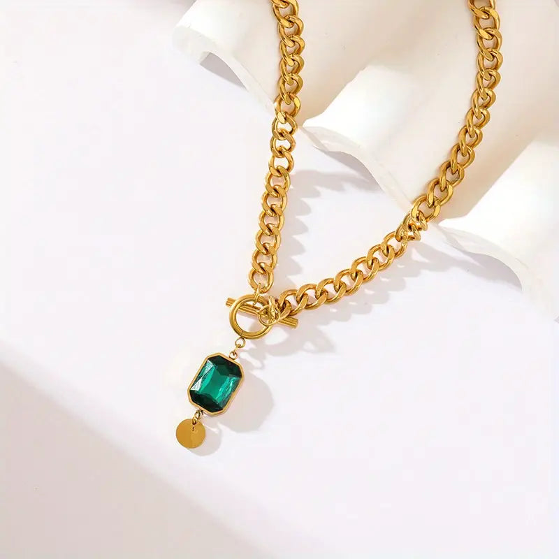 Collier Pendentif Émeraude Chaîne Chunky | Or