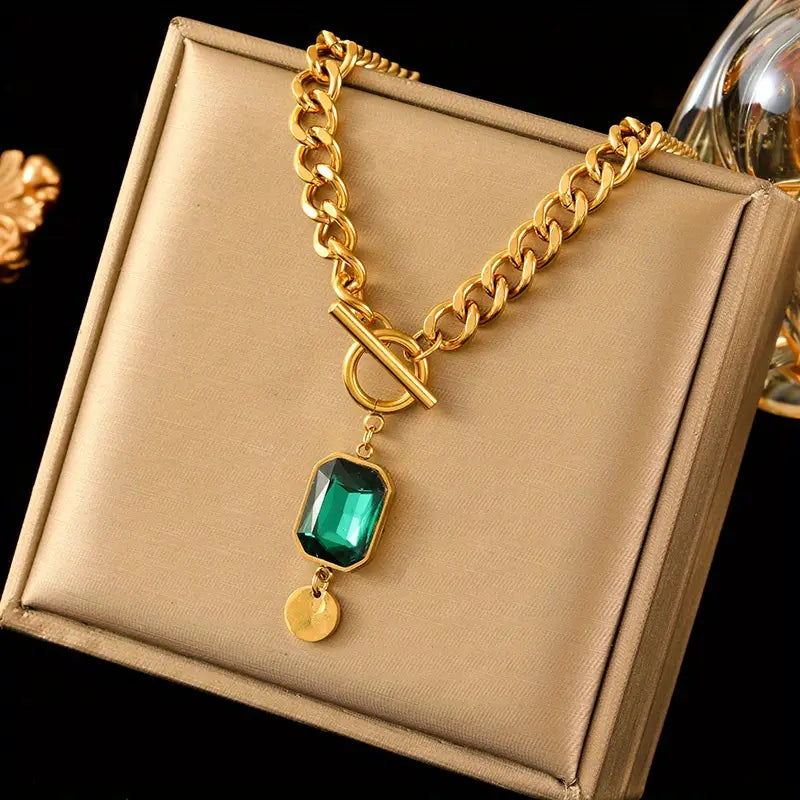 Collier Pendentif Émeraude Chaîne Chunky | Or