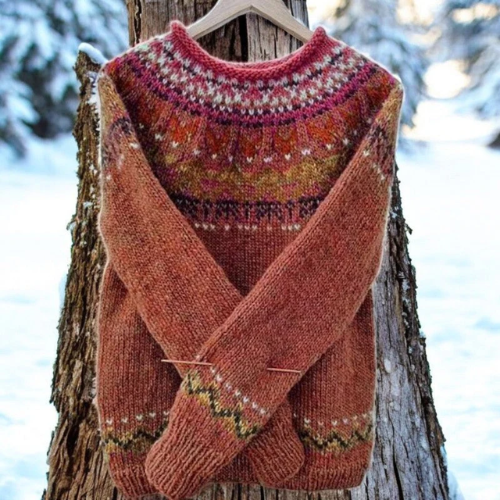 Islandais – Pull chaud avec détail d'épaule tissé traditionnellement