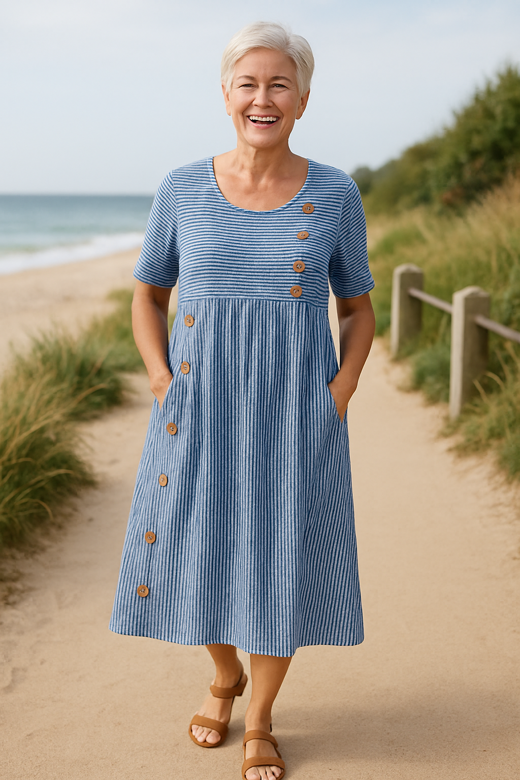 Brienne | Robe Midi Rayée – Confort Effortless, Confiance Quotidienne