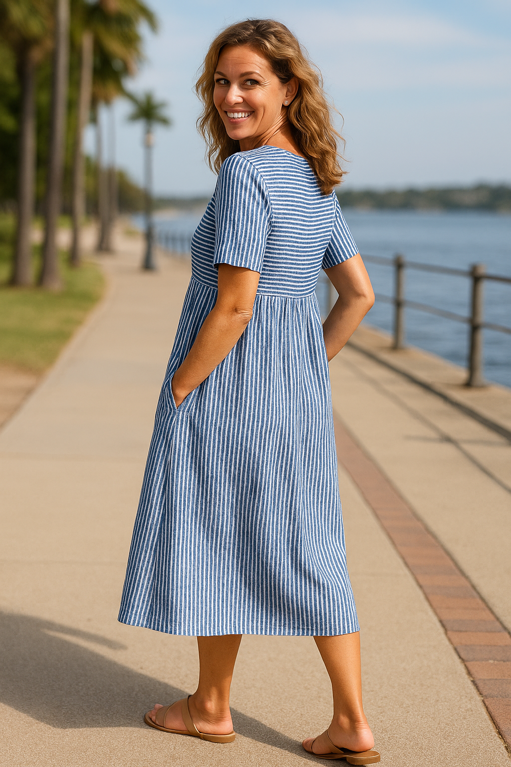 Louise | Robe Midi Rayée – Confort Sans Effort, Confiance Quotidienne