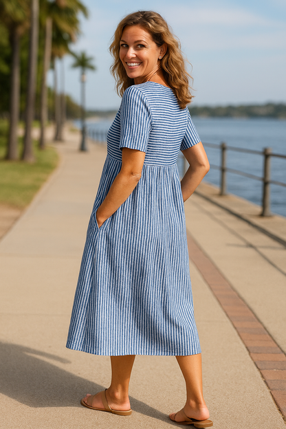 Louise | Robe Midi Rayée – Confort Sans Effort, Confiance Quotidienne