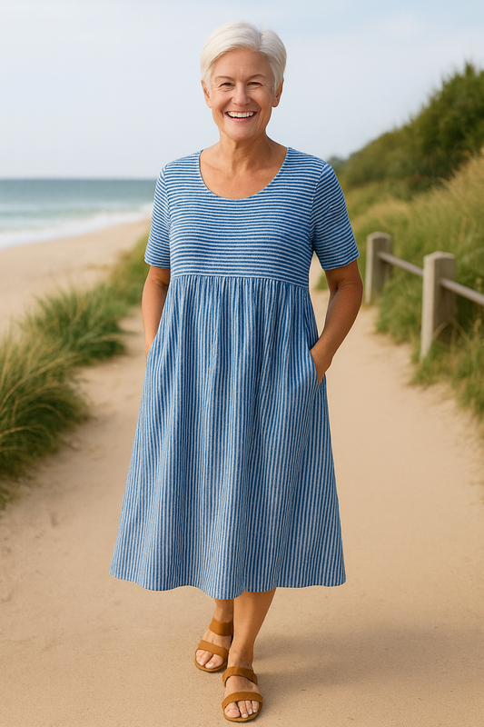 Louise | Robe Midi Rayée – Confort Sans Effort, Confiance Quotidienne