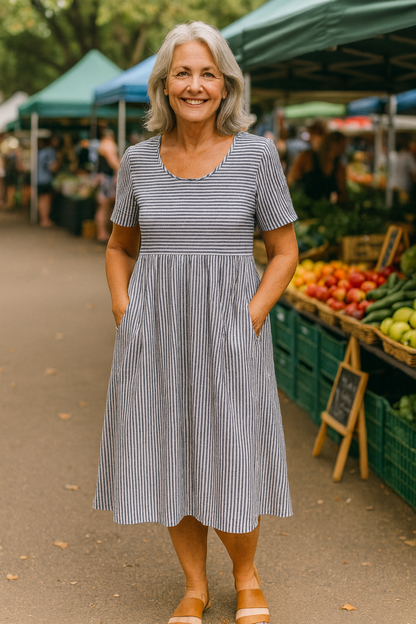 Louise | Robe Midi Rayée – Confort Sans Effort, Confiance Quotidienne