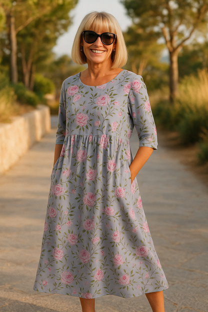 Eliza | Robe Midi Décontractée - Élégance Effortless, Confort Quotidien