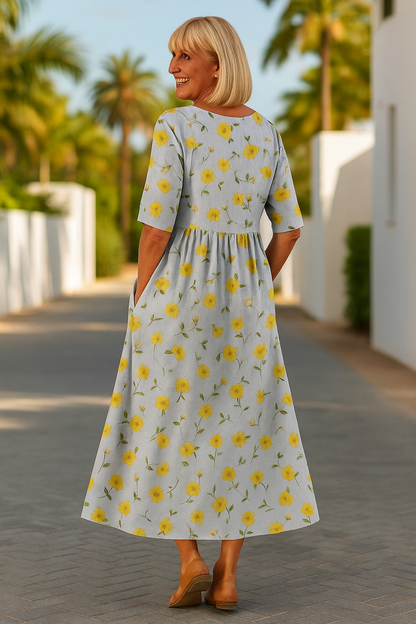 Eliza | Robe Midi Décontractée - Élégance Effortless, Confort Quotidien