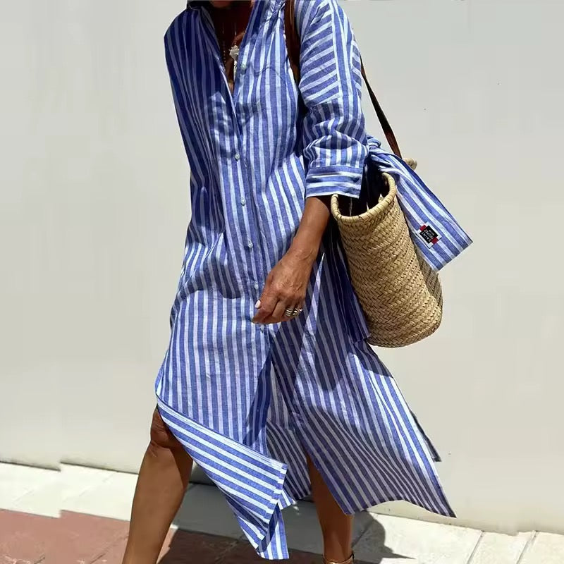 Pernille™ - Robe chemise rayée