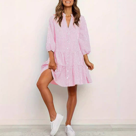 GARDENIA™ – Robe Mini à Boutons Classique avec Volants