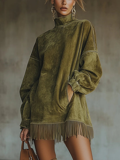 Sukienka z Fausz Suede z Golfem i Frędzlami