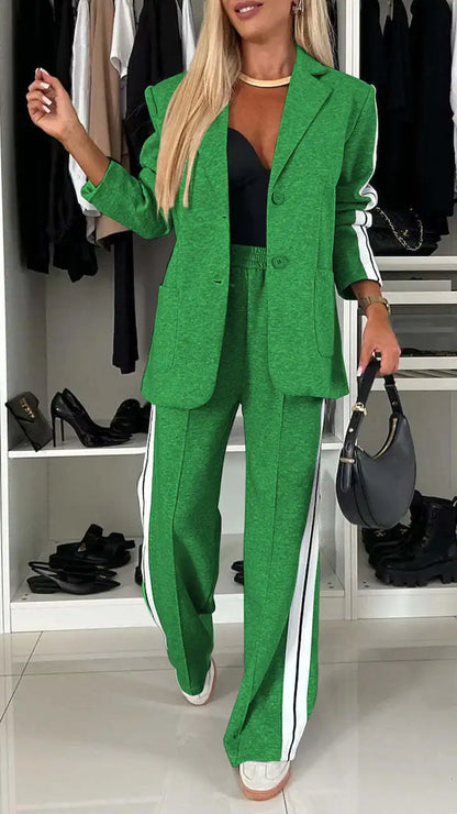 Casual Pants Sets Women Loose Laple Patchwork Long Sleeve Coats Straight Pants Female Suits 2024 Autumn Winter Lady Outerwears