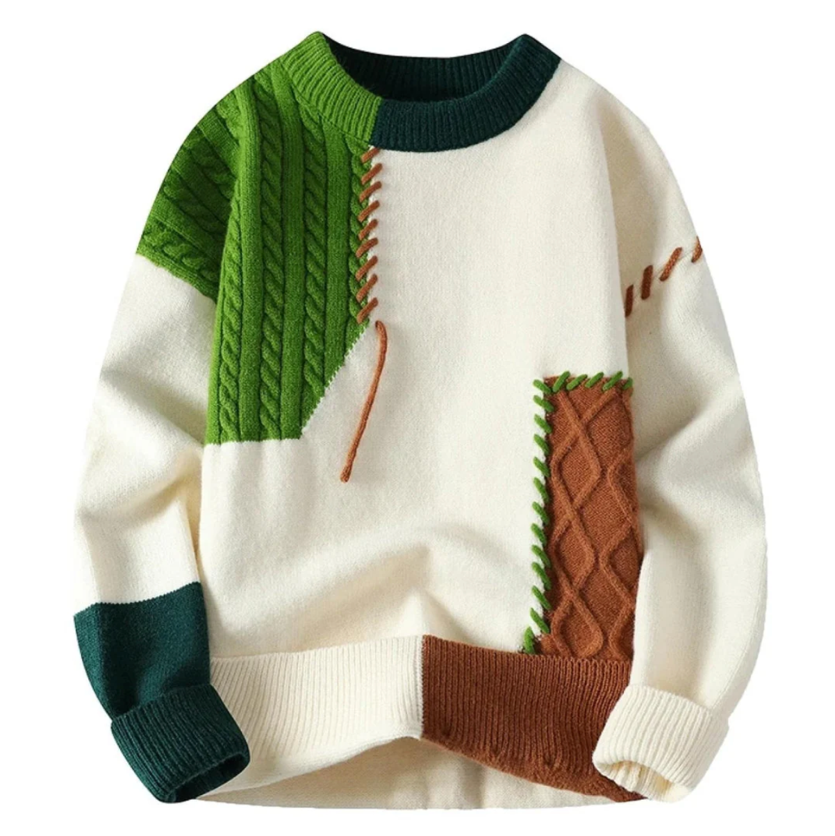 Sweter dziergany patchworkowy