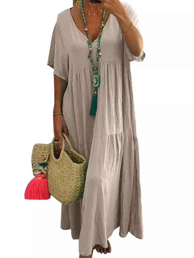 LINNEA™ – Robe Maxi à Volants Doux et Col V
