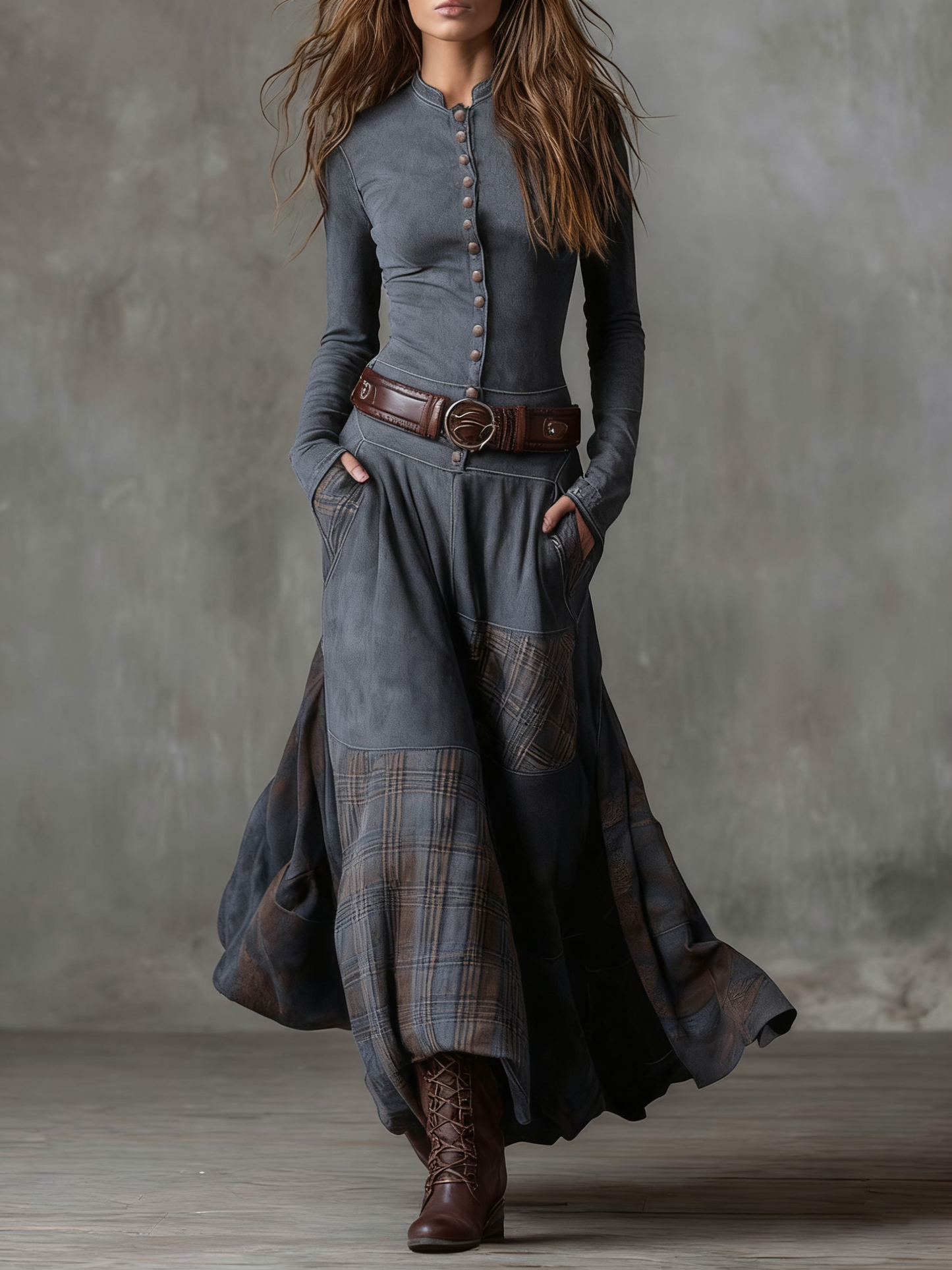 Azucena - Robe maxi en daim avec ceinture