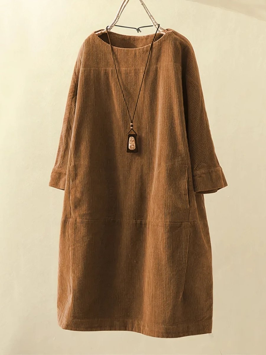 BRIDIE™ - Robe Midi en Velours Côtelé à Coupe Détendue
