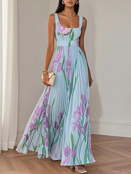 Clémentine - Robe longue plissée fleurie