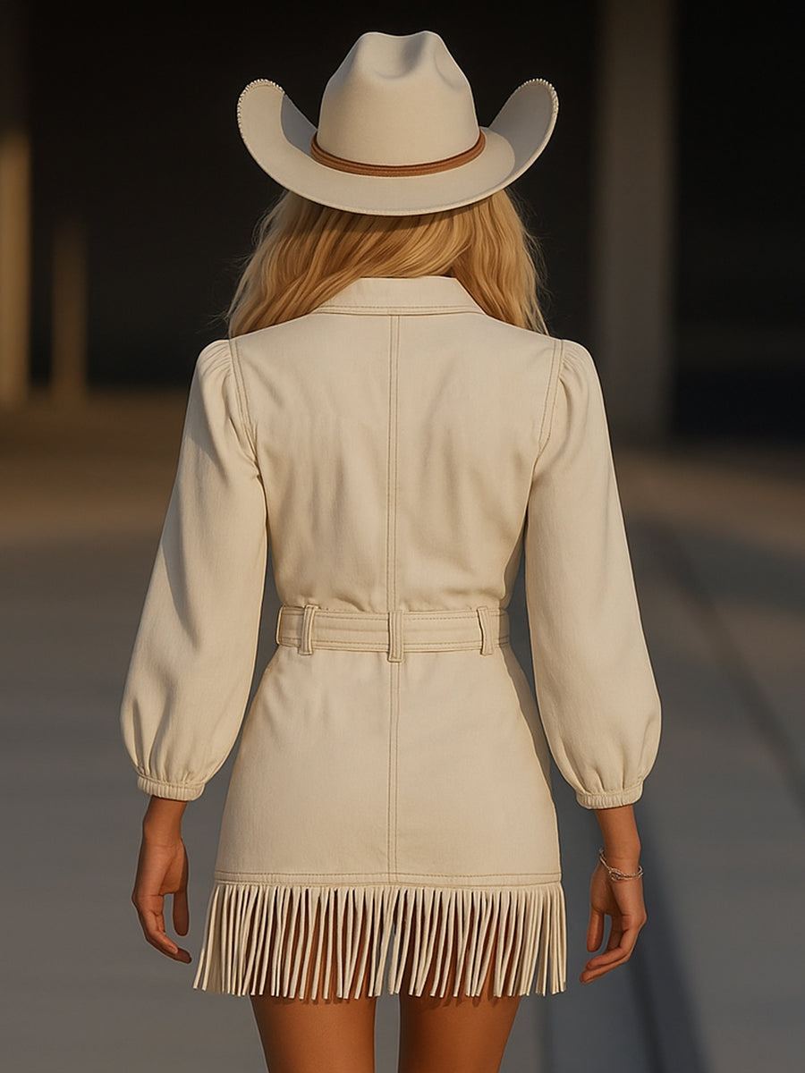 Romy – Robe en jean rétro avec franges