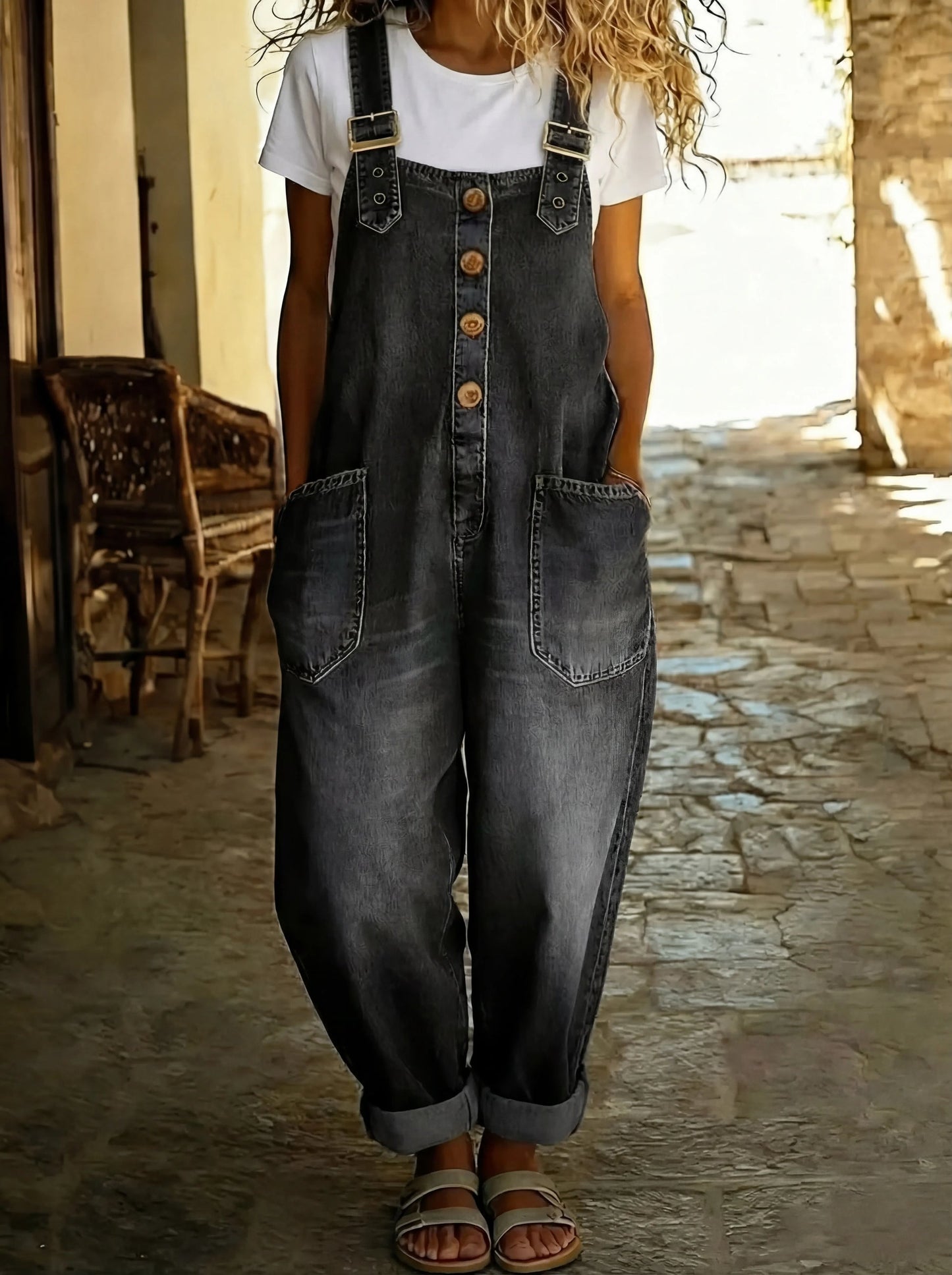 Chamodi - Casual Denim Jumpsuit With Adjustable Buckle