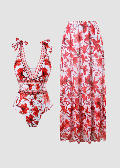 Marina | Maillot de bain floral deux pièces et jupe de couverture
