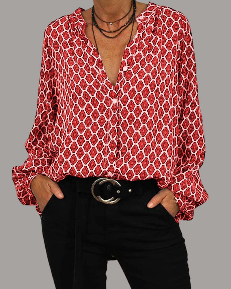 ELVIRA™ - Blouse Géométrique à Col V