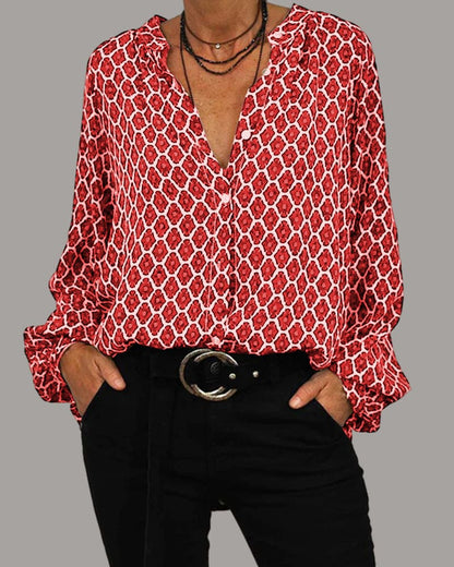 ELVIRA™ - Blouse Géométrique à Col V